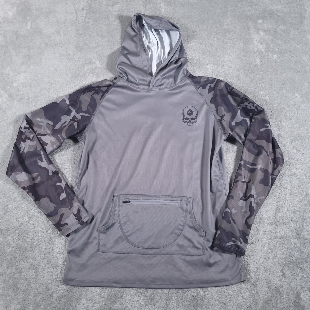 Zero Foxtrot Hoodie Men Medium Gray Camo Sleeve Skull Tactical Performance Shirt
